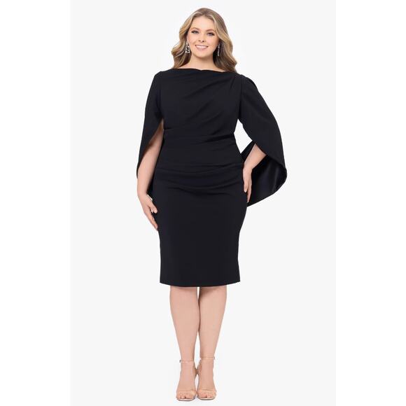 BETSY & ADAM Women's Jordan Short Scuba Crepe Dress 14W Black Drape Back NWT - Picture 1 of 14